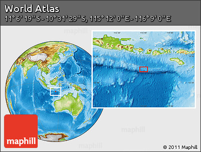 Physical Location Map of the Area around 10° 48' 54" S, 115° 40' 30" E