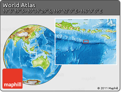 Physical Location Map of the Area around 10° 48' 54" S, 115° 40' 30" E