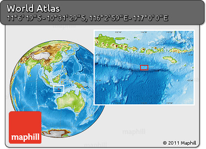 Physical Location Map of the Area around 10° 48' 54" S, 116° 31' 30" E