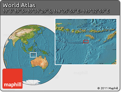Satellite Location Map of the Area around 10° 48' 54" S, 119° 4' 29" E