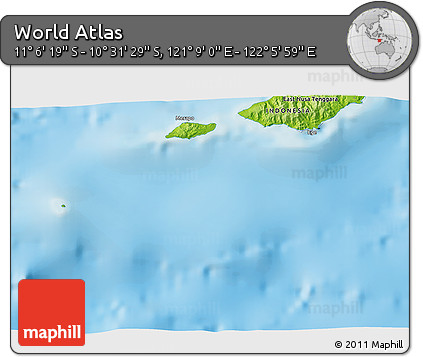 Physical 3D Map of the Area around 10° 48' 54" S, 121° 37' 30" E