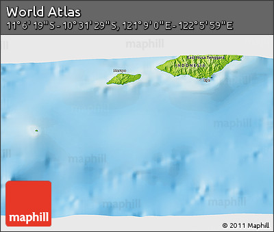 Physical 3D Map of the Area around 10° 48' 54" S, 121° 37' 30" E