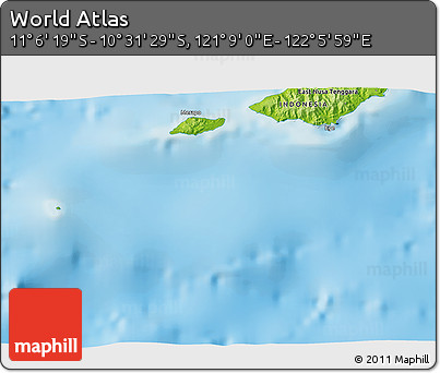 Physical 3D Map of the Area around 10° 48' 54" S, 121° 37' 30" E