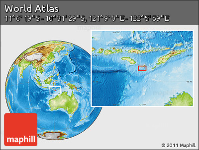 Physical Location Map of the Area around 10° 48' 54" S, 121° 37' 30" E
