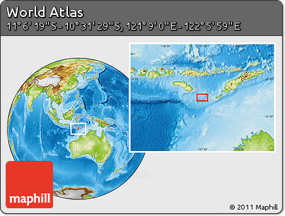 Physical Location Map of the Area around 10° 48' 54" S, 121° 37' 30" E