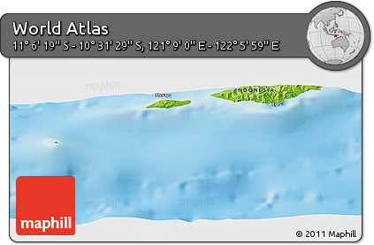 Physical Panoramic Map of the Area around 10° 48' 54" S, 121° 37' 30" E
