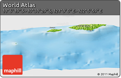 Physical Panoramic Map of the Area around 10° 48' 54" S, 121° 37' 30" E