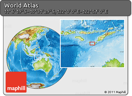 Physical Location Map of the Area around 10° 48' 54" S, 122° 28' 29" E