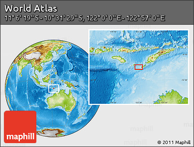 Physical Location Map of the Area around 10° 48' 54" S, 122° 28' 29" E