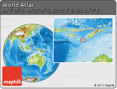 Physical Location Map of the Area around 10° 48' 54" S, 122° 28' 29" E