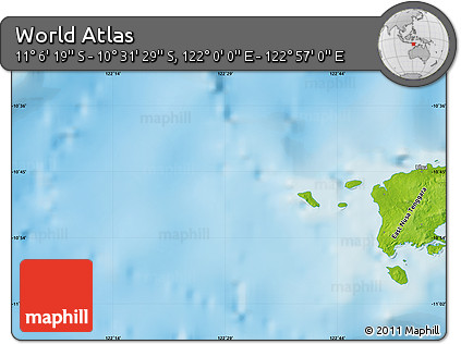 Physical Map of the Area around 10° 48' 54" S, 122° 28' 29" E