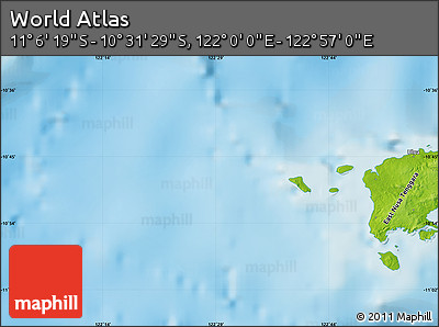 Physical Map of the Area around 10° 48' 54" S, 122° 28' 29" E