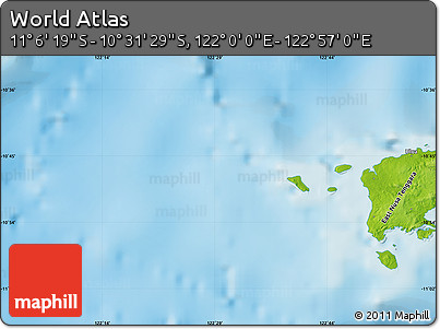 Physical Map of the Area around 10° 48' 54" S, 122° 28' 29" E