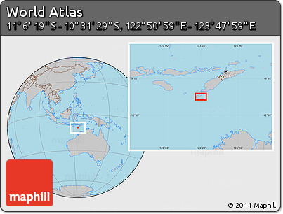 Gray Location Map of the Area around 10° 48' 54" S, 123° 19' 29" E