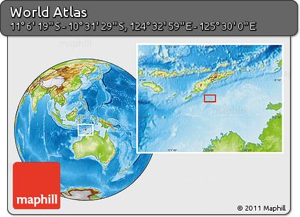 Physical Location Map of the Area around 10° 48' 54" S, 125° 1' 30" E