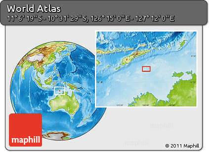 Physical Location Map of the Area around 10° 48' 54" S, 126° 43' 29" E