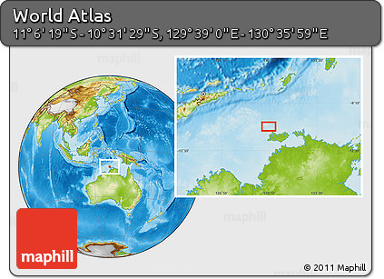 Physical Location Map of the Area around 10° 48' 54" S, 130° 7' 30" E