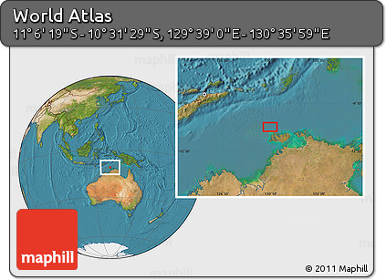 Satellite Location Map of the Area around 10° 48' 54" S, 130° 7' 30" E