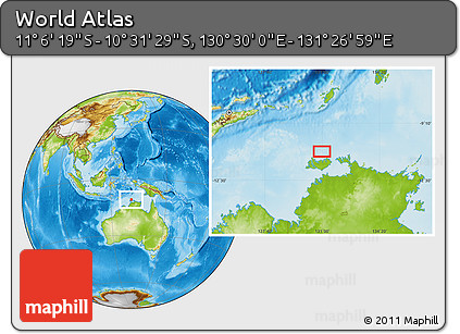 Physical Location Map of the Area around 10° 48' 54" S, 130° 58' 29" E