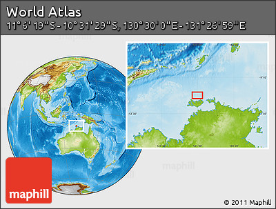 Physical Location Map of the Area around 10° 48' 54" S, 130° 58' 29" E
