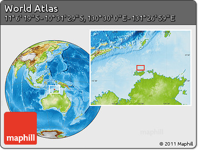 Physical Location Map of the Area around 10° 48' 54" S, 130° 58' 29" E