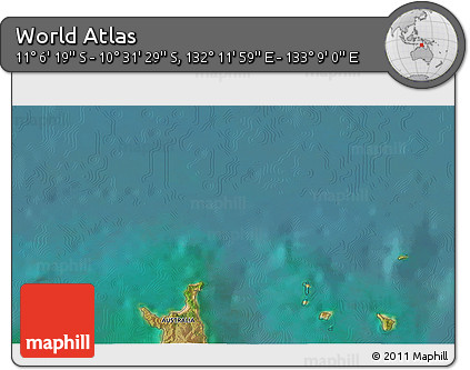 Satellite 3D Map of the Area around 10° 48' 54" S, 132° 40' 30" E