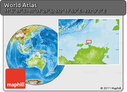Physical Location Map of the Area around 10° 48' 54" S, 132° 40' 30" E