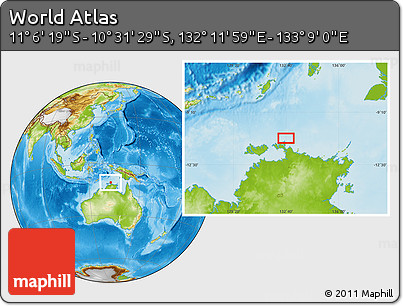 Physical Location Map of the Area around 10° 48' 54" S, 132° 40' 30" E