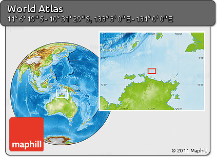 Physical Location Map of the Area around 10° 48' 54" S, 133° 31' 30" E