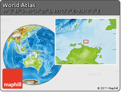Physical Location Map of the Area around 10° 48' 54" S, 133° 31' 30" E