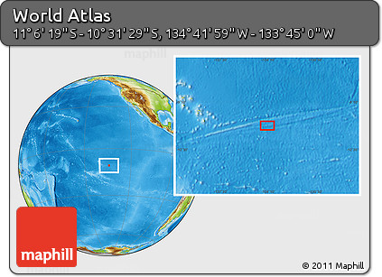 Physical Location Map of the Area around 10° 48' 54" S, 134° 13' 29" W