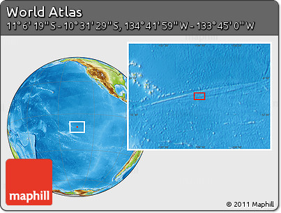 Physical Location Map of the Area around 10° 48' 54" S, 134° 13' 29" W