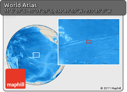 Shaded Relief Location Map of the Area around 10° 48' 54" S, 134° 13' 29" W