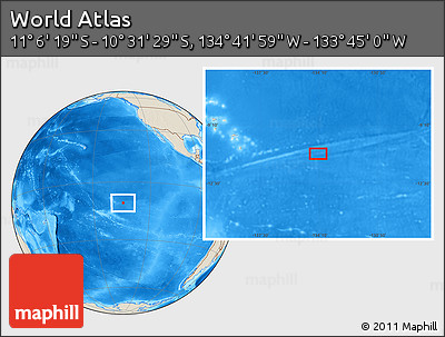 Shaded Relief Location Map of the Area around 10° 48' 54" S, 134° 13' 29" W