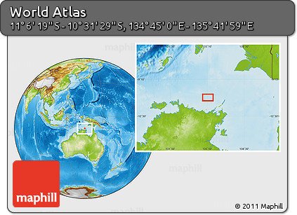 Physical Location Map of the Area around 10° 48' 54" S, 135° 13' 29" E