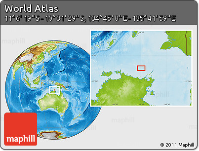 Physical Location Map of the Area around 10° 48' 54" S, 135° 13' 29" E