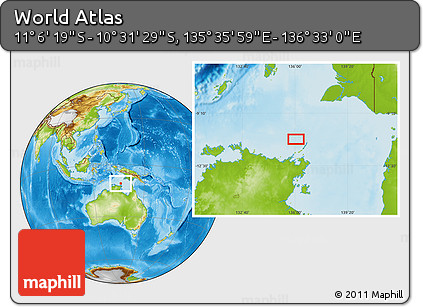 Physical Location Map of the Area around 10° 48' 54" S, 136° 4' 29" E