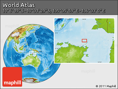 Physical Location Map of the Area around 10° 48' 54" S, 136° 4' 29" E
