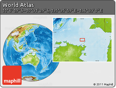 Physical Location Map of the Area around 10° 48' 54" S, 136° 4' 29" E