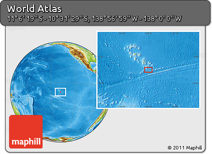 Physical Location Map of the Area around 10° 48' 54" S, 138° 28' 29" W