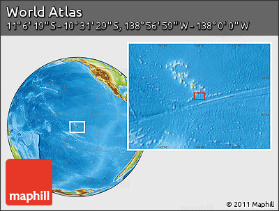 Physical Location Map of the Area around 10° 48' 54" S, 138° 28' 29" W