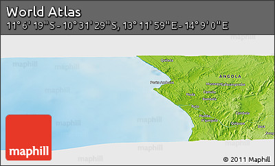 Physical Panoramic Map of the Area around 10° 48' 54" S, 13° 40' 30" E