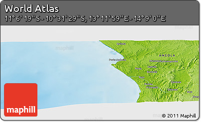 Physical Panoramic Map of the Area around 10° 48' 54" S, 13° 40' 30" E