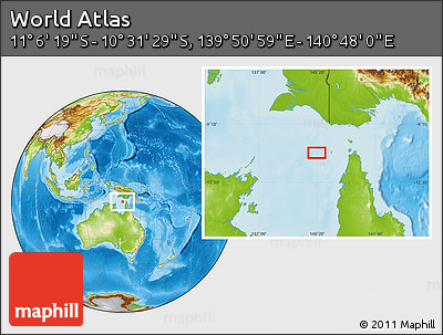 Physical Location Map of the Area around 10° 48' 54" S, 140° 19' 29" E