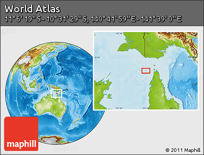 Physical Location Map of the Area around 10° 48' 54" S, 141° 10' 30" E