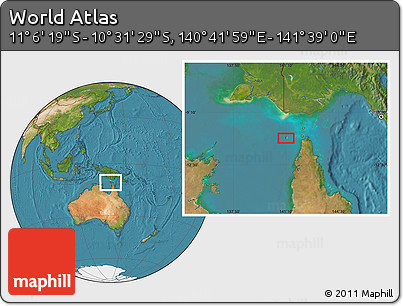 Satellite Location Map of the Area around 10° 48' 54" S, 141° 10' 30" E