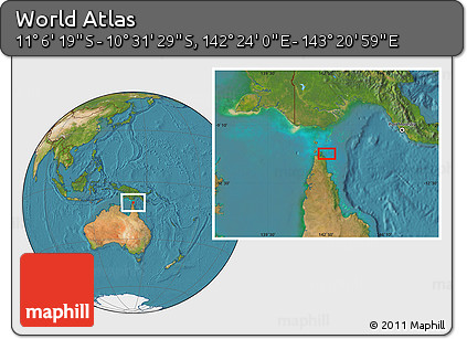 Satellite Location Map of the Area around 10° 48' 54" S, 142° 52' 30" E