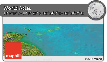 Satellite Panoramic Map of the Area around 10° 48' 54" S, 142° 52' 30" E