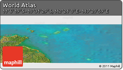 Satellite Panoramic Map of the Area around 10° 48' 54" S, 142° 52' 30" E