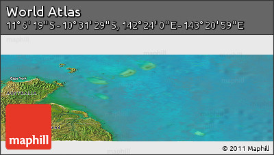 Satellite Panoramic Map of the Area around 10° 48' 54" S, 142° 52' 30" E